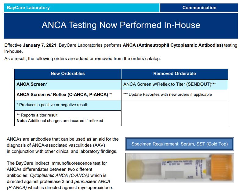 BayCare Laboratory Test Directory Tests